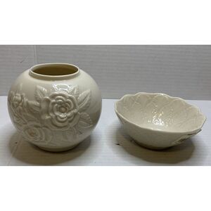 Vintage Lenox USA Ivory Color Porcelain Vase and Mini‎ Bowl Set Lenox Bowl